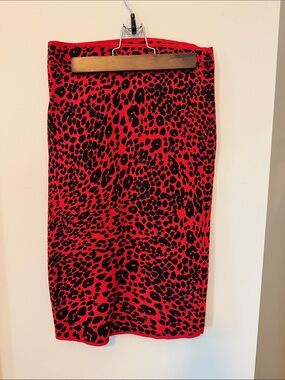 BCBGMaxAzria Red and Black Leopard-Print Pencil Skirt